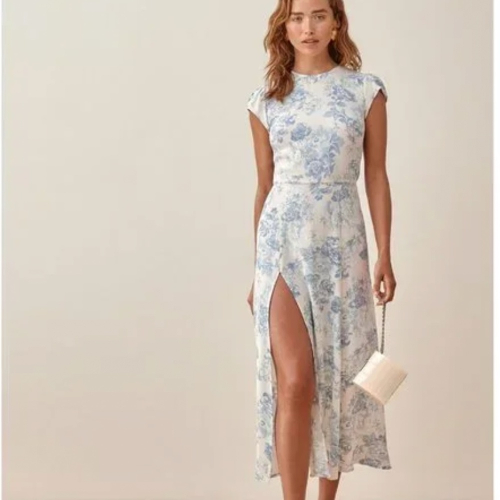 Reformation Gavin Floral Midi Dress Teacup Blue White Floral 0
